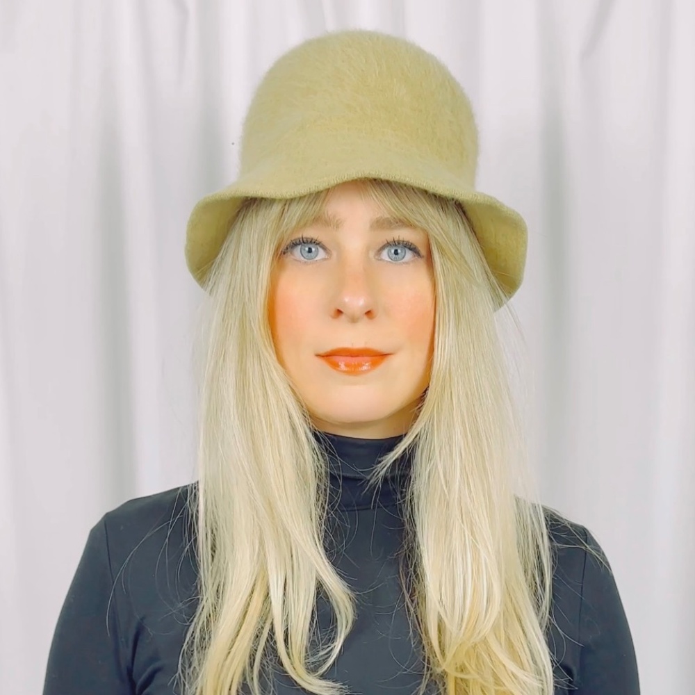 Vintage Normandy France Rabbit Fur and Wool Bucket Hat in Tan Brown
